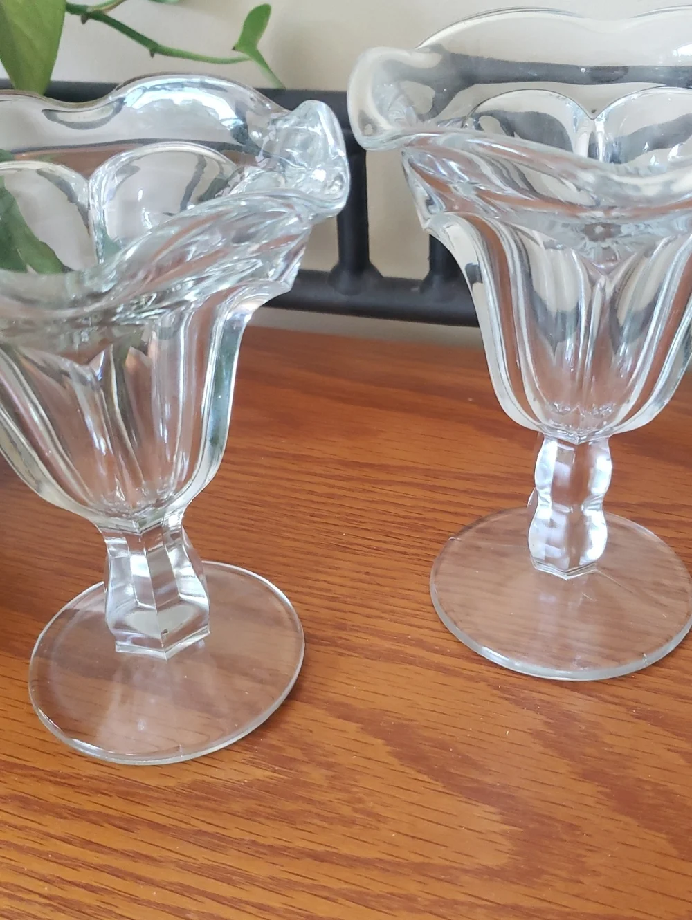 Vintage (2) Classic Clear Glass Dessert Compote Pair - Footed Sundae Cups
